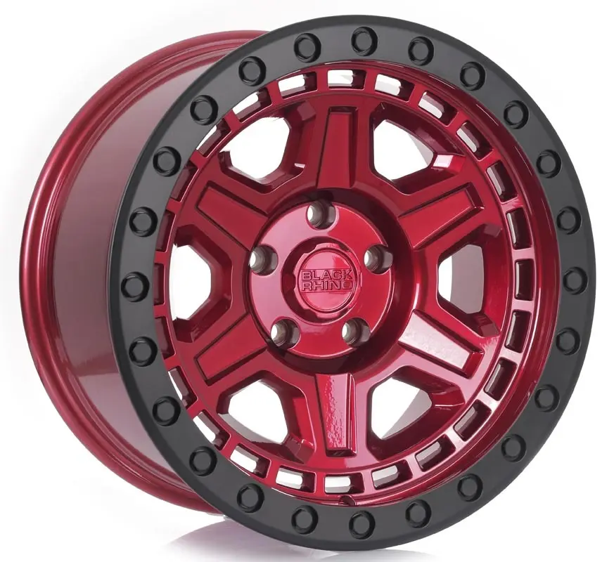 [BR17-5127-RENOR] RIN BLACK RHINO 17X9  5X127  CB 71.6 ET-18 RENO CANDY RED W/ BLACK LIP EDGE & BLACK BOLTS