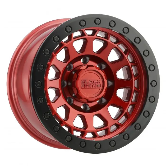 [BR17-5127-PRIMMRC] JUEGO DE 5 RINES 17X8.5  5X127  CB 71.6 ET-38 PRIMM CANDY RED W/BLACK RING & BLACK BOLTS